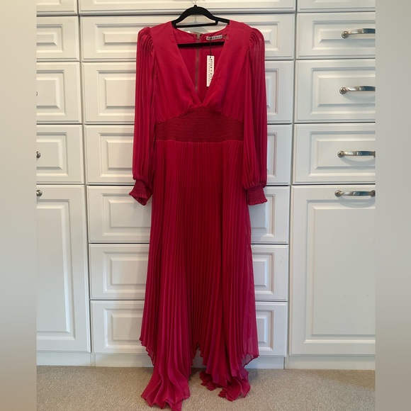 NWT Alice + Olivia Sion raspberry crinkle chiffon midi dress Size 8 - Picture 4 of 6